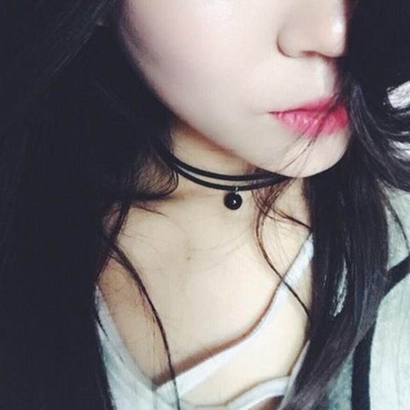 韩版时尚女性饰品方块水晶短款项链脖链蕾丝皮质颈链项圈锁骨链女 24#黑色小珠 默认