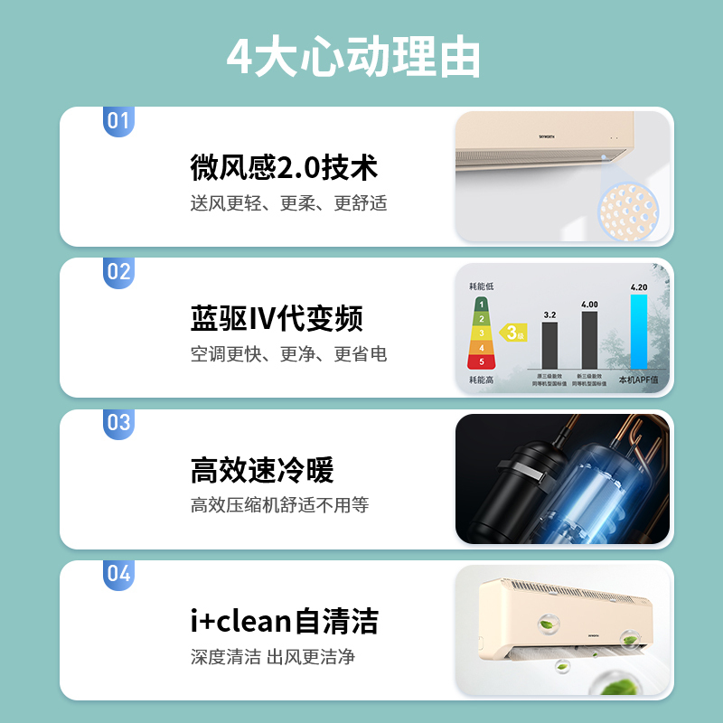 创维自营空调 大1.5匹新三级能效挂机 冷暖微风感变频 家用空调壁挂式KFR-35GW/V3HA1D-N3(金色)高清大图