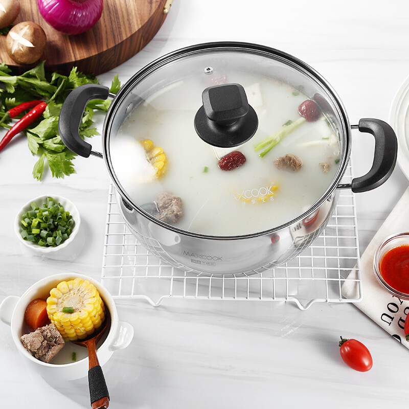美厨(maxcook)汤锅 304不锈钢汤锅汤煲20cm 加厚复合底 燃气炉电磁炉通用YC-20