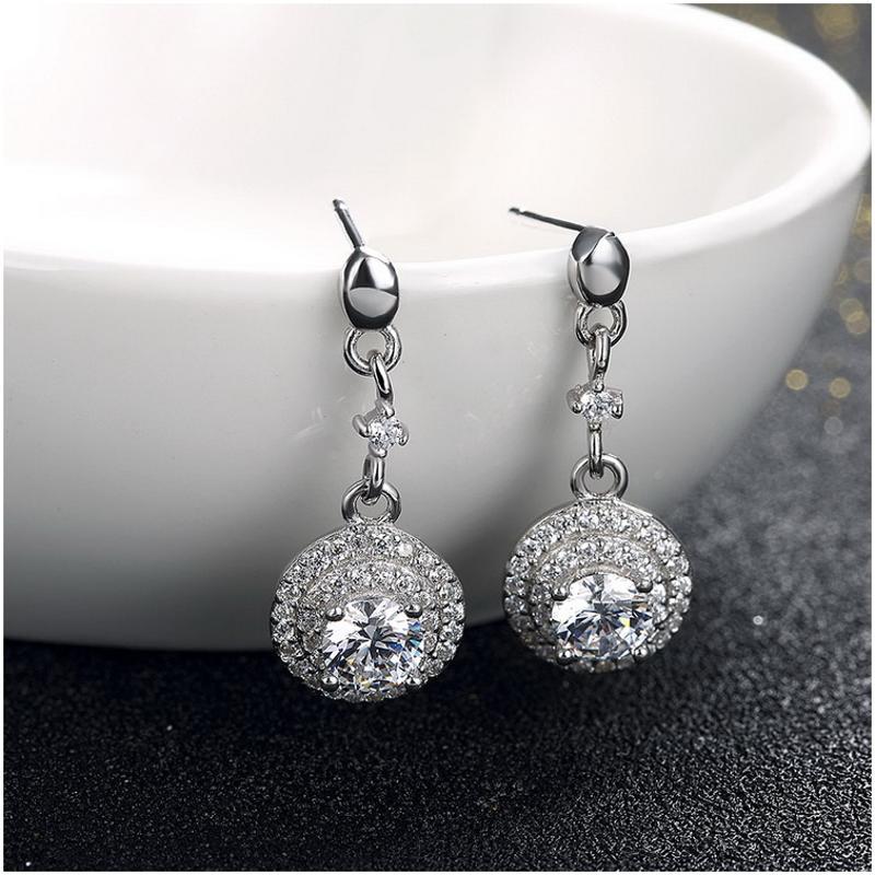 E005 Real Silver Earring水晶耳坠925纯银耳钉耳环情人节礼物送女朋友七夕情人节礼物