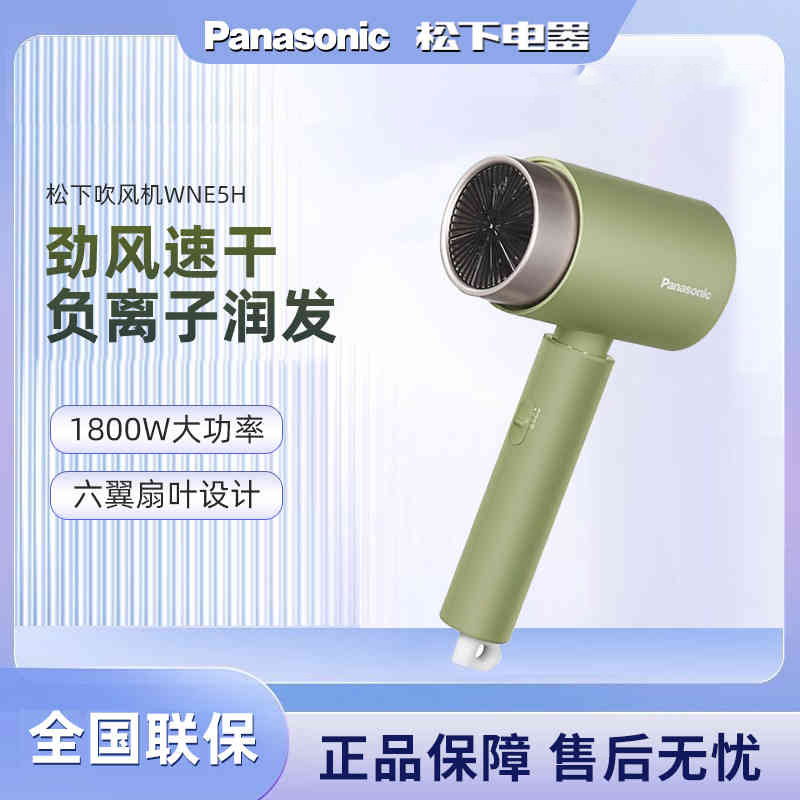 松下（Panasonic）小吹筒电吹风机负离子护发家用恒温大功率宿舍学生速干吹风机 EH-WNE5H 绿色