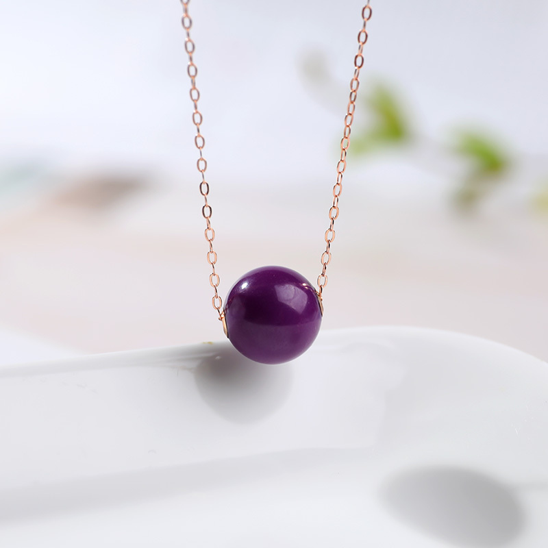 印象眸s925银镶紫云母项链玫瑰金镶圆珠路路通女款锁骨链附送证书