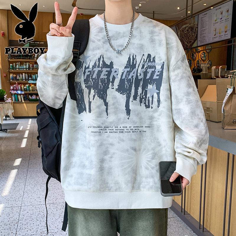 花花公子新款高品质棉卫衣男宽松秋季新款青少年满印字母套头长袖T恤单穿_920高清大图