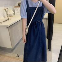 韩风chic短袖衬衫新品洋气显瘦牛仔连衣裙背带裙两件套套装女夏潮 深蓝色牛仔裙 优质面料 S