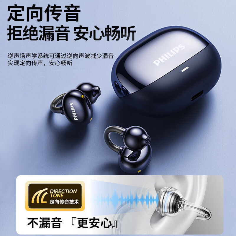 飞利浦(PHILIPS)TAT3469 蓝牙无线耳机 耳夹式 黑色白色蓝色可选 运动耳机高清大图