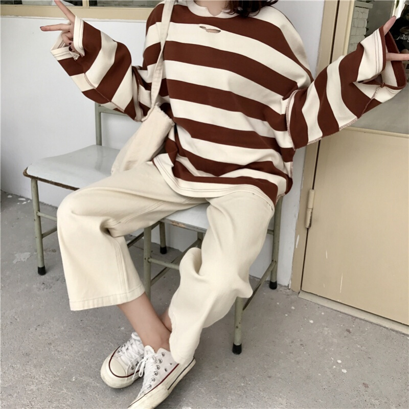 春装女装新款韩版高腰宽松阔腿裤百搭显瘦牛仔裤九分裤长裤学生潮