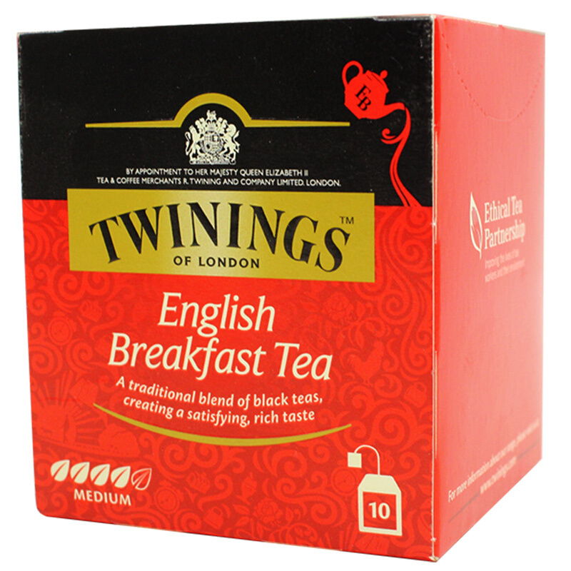 波兰进口 川宁(TWININGS) 茶叶红茶茶包 英国川宁英式早餐红茶 10包*2g 20g/盒