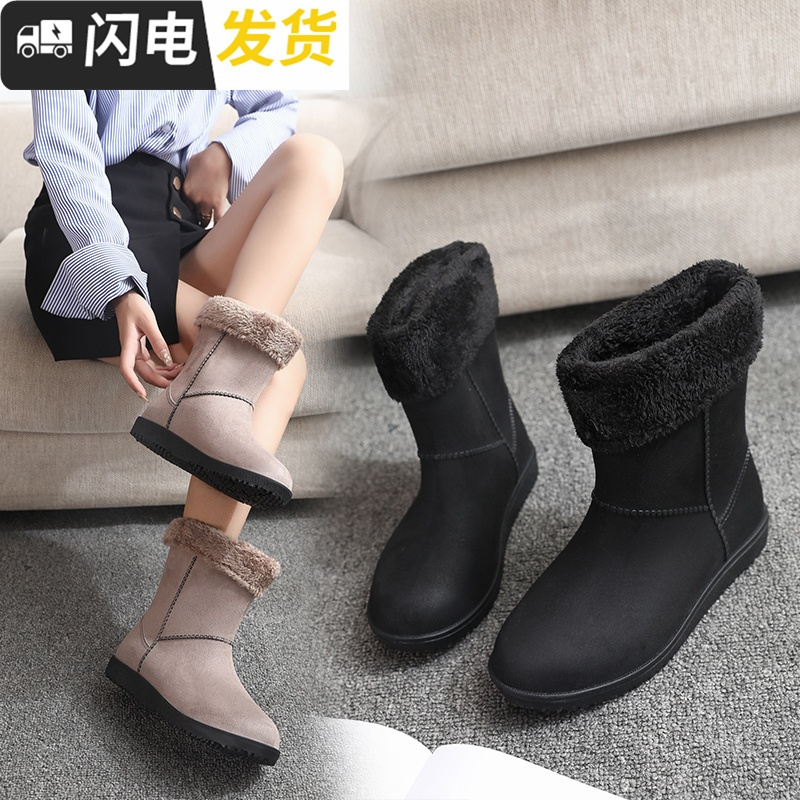 秋冬季防滑雨鞋雨靴女时尚成人棉靴加绒鞋中筒胶鞋韩版靴保暖启如