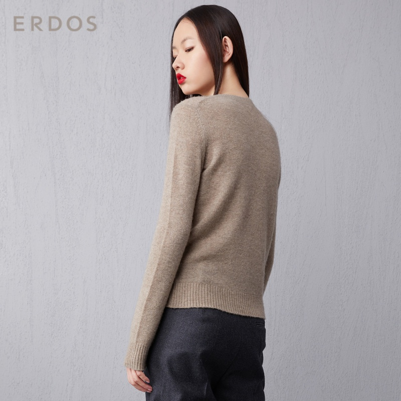 ERDOS 圆领动物图案女羊绒针织衫保暖舒适纯山羊绒