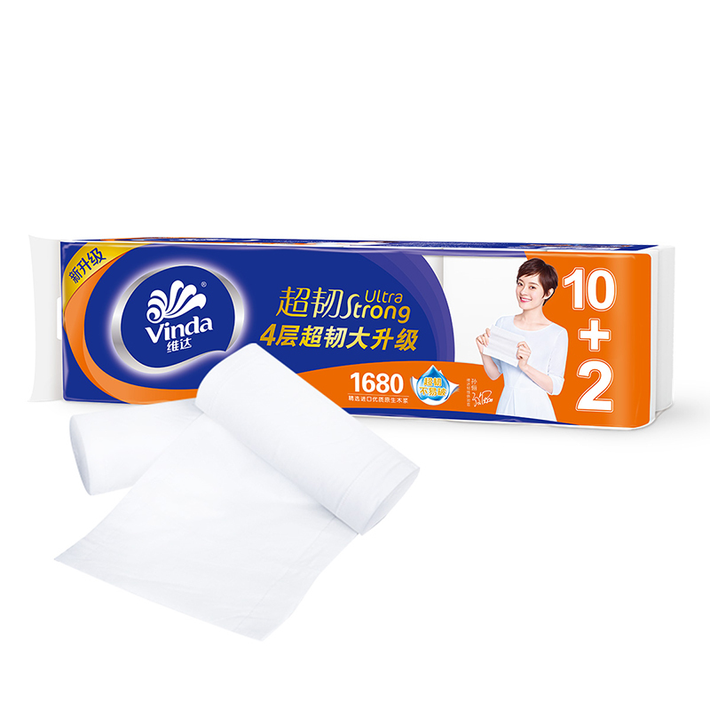 维达超韧无芯卷纸1680克原浆实芯卫生纸卷纸家庭装12卷V4457