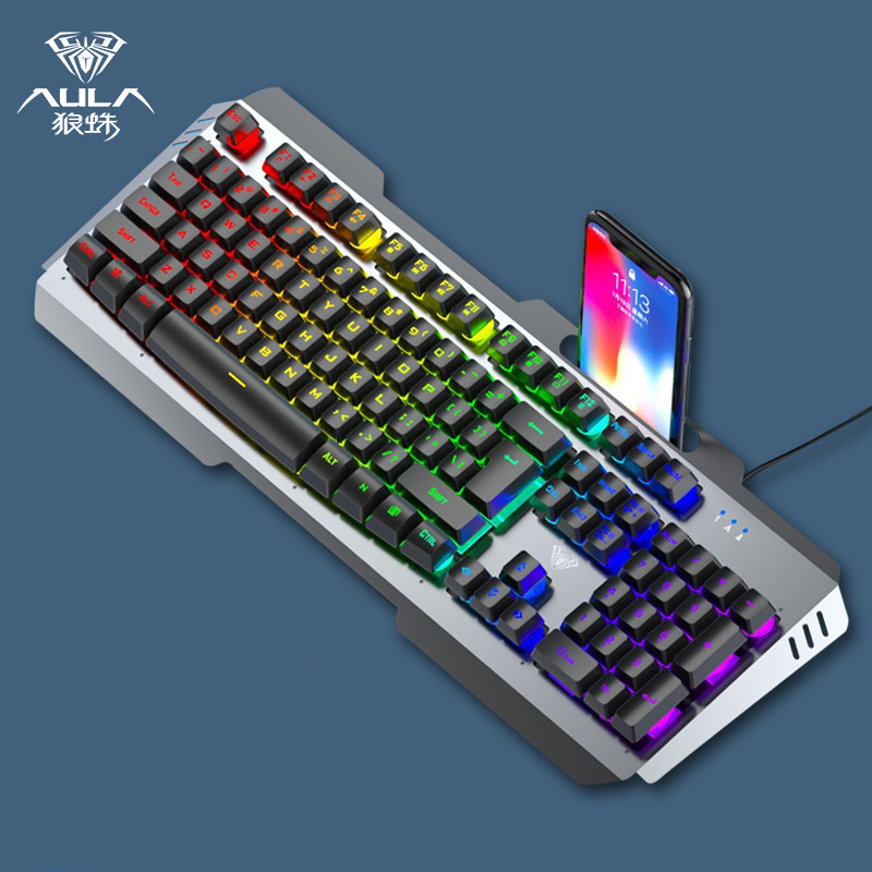 狼蛛f3010冰蓝光机械手感有线键盘台式电脑笔记本电竞游戏键盘办公
