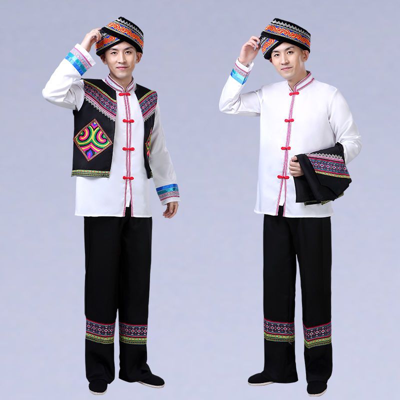 成人壮族演出服装男装云南少数民族苗族舞蹈表演服葫芦丝演出服饰a款