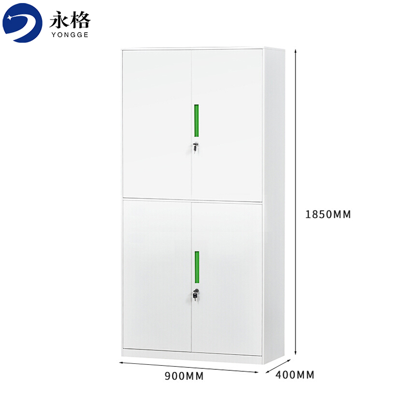 永格文件柜办公柜钢制铁皮柜资料档案储物柜拆装薄边通双节纯白绿色拉手升级加厚款