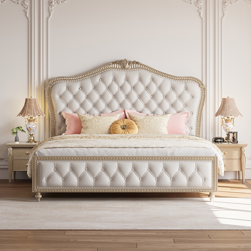 宜木雅居 欧式雕花全实木床1.8米主卧双人床美式轻奢高端公主床法式宫