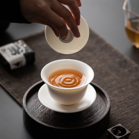 苏氏陶瓷(SUSHI CERAMICS)三才盖碗 中国白素烧功夫茶具泡茶碗