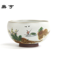 鼎亨功夫茶杯陶瓷品茗杯汝窑手绘小茶碗普洱杯子景德镇茶具主人杯