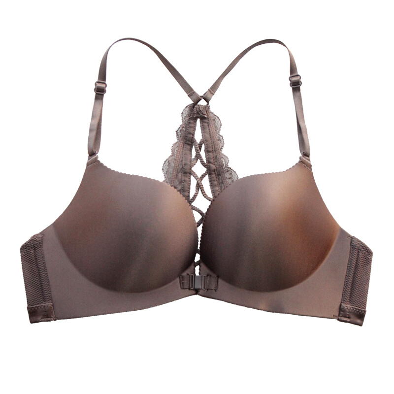 无钢圈薄杯一片式舒适光面内衣约时尚前扣美背透气文胸奶罩学生