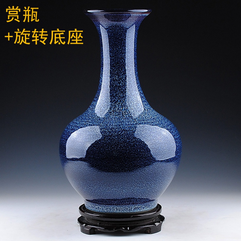 景德镇陶瓷花瓶摆件窑变蓝色瓷瓶创意瓷器客厅插花中式家居装饰品收纳袋 三维工匠 线条葫芦+旋转底座