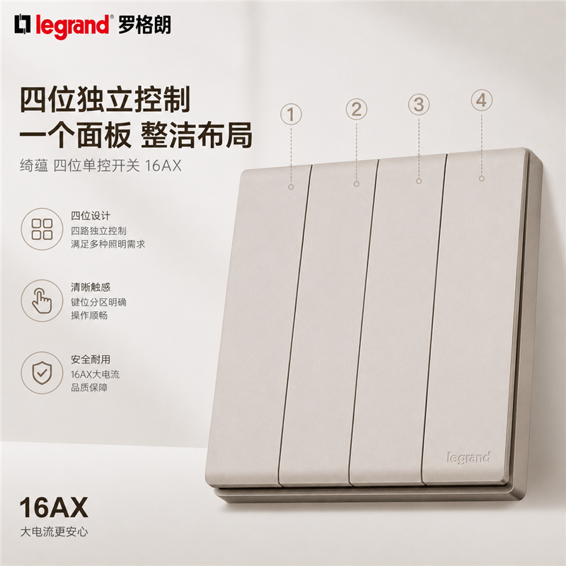 罗格朗/LEGRAND 四位单控开关 暗装F6C/34/1/2D-C2 个高清大图
