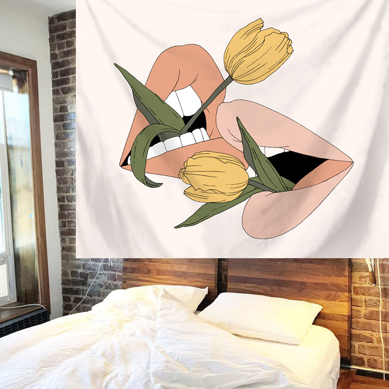 美帮汇欧美鲜花墙面装饰背景布布艺墙挂布挂毯床头卧室房屋遮挡 图一 绒布150高*200宽厘米(横款)高清大图