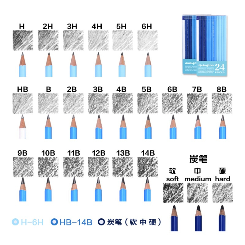 素描铅笔套装hb4b8b速写生绘画工具包美术初学者素描工具软中炭笔24支