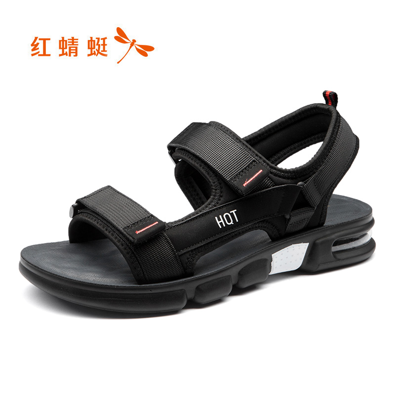 红蜻蜓男鞋男凉鞋夏季韩版潮流时尚透气魔术贴减震气垫凉拖鞋洞洞鞋休闲户外旅游防滑耐磨沙滩鞋男百搭高清大图