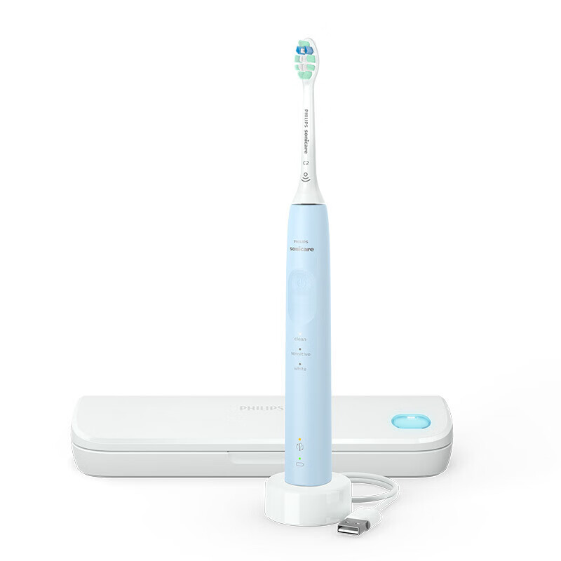 飞利浦(PHILIPS)声波震动变压感应牙龈敏感呵护电动牙刷 HX3697蓝色