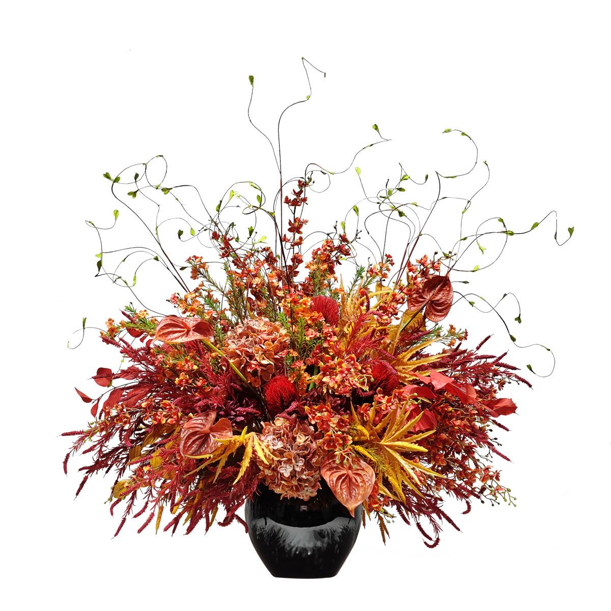 小窝厘 新中式花艺装饰售楼处中大型玄关绿植盆景洽谈室花艺摆件 (陶瓷花器+仿真花)货号1447*