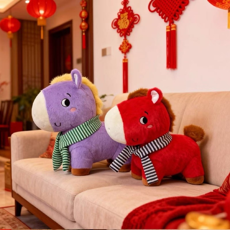智美环球 马年吉祥物公仔小马毛绒玩具 2只装-[鸿运当头]小红马(含围巾)-小号约22cm高清大图