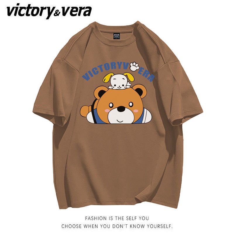 VICTORYVERA夏季2022新款短袖t恤女字母印花宽松百搭情侣上衣服潮