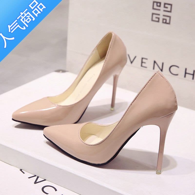 SUNTEK2023春秋新款高跟鞋女细跟韩版百搭尖头裸色小清新少女春季单鞋冬图片