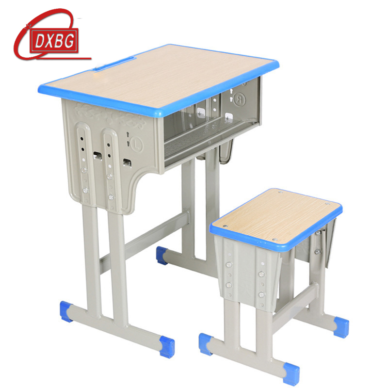 DXBG中小学生课桌椅学校培训班辅导班课桌升降儿童书桌学习课桌椅套装【工厂现做 7天内发货】 单人包边双柱桌配单柱靠背款