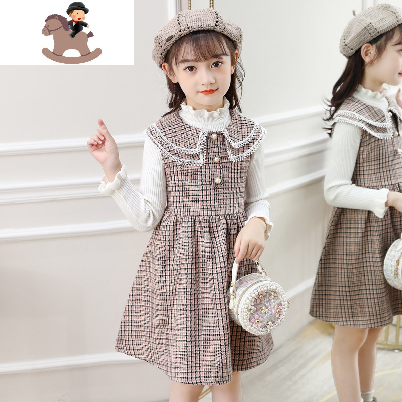 yuebin童装女童连衣裙冬装新年儿童冬裙毛呢裙洋气裙子小女孩背心裙