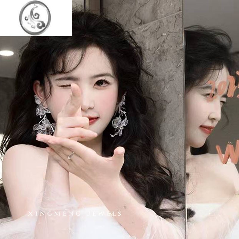 JiMi新款新娘结婚婚纱耳环大气蕾丝水晶耳夹礼服耳饰高级感仙美森系高清大图