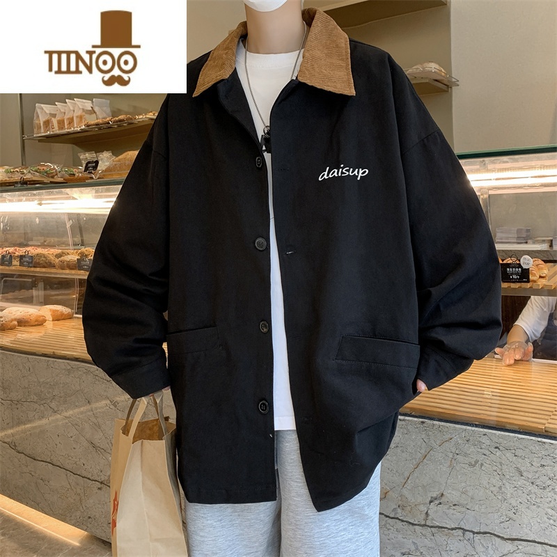 YANXU日系复古撞色翻领工装外套男秋季新款街头痞帅感长袖衬衣夹长高清大图
