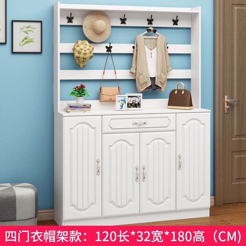 欧式简约现代玄关式厅柜组合家用带挂衣架一体落地口北欧鞋柜 3白无抽屉衣帽架 自己安装图片