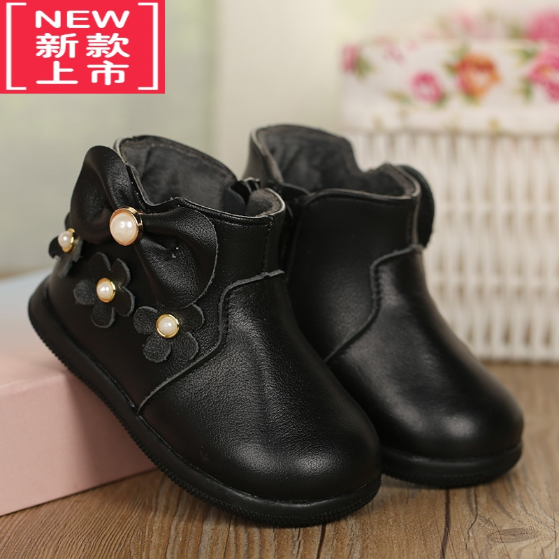 可莉允儿童靴子女宝宝鞋子1-3岁秋冬款女童冬鞋短靴公主加绒小皮鞋2