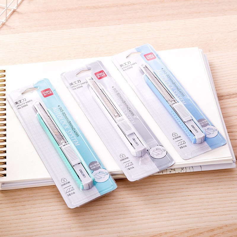 得力deli小号铝合金护套美工刀壁纸刀裁纸刀2086浅蓝