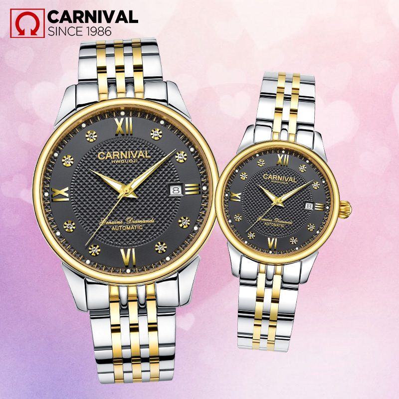 正品瑞士嘉年华carnival时尚情侣表全自动机械表 男女表水钻防水表 夜光手表 休闲时尚一对表8605情侣高清大图