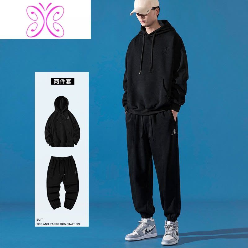 YUANSU卫衣套装男士潮流2020年新款秋冬季休闲连帽加绒加厚衣服运动服装卫衣图片