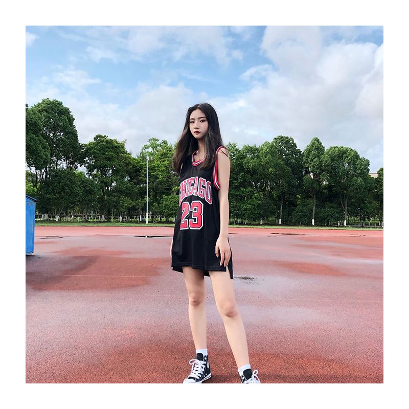 运动背心女外穿无袖球衣韩版宽松篮球服bf风t恤裙中长款马甲夏天