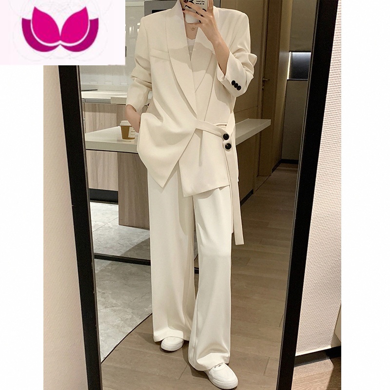 七斓气场强大西装套装女休闲气质早春季高级感2023新款设计感女西服 米白色套装西服+裤子 XL