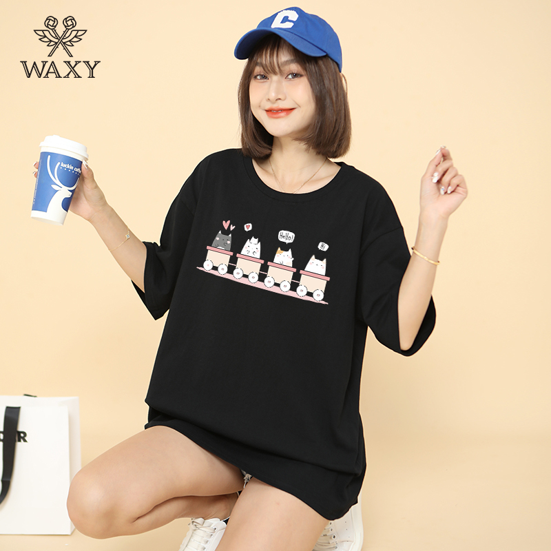 WAXY纯棉短袖女设计感小众T恤学生百搭宽松打底衫潮嘻哈甜辣上衣