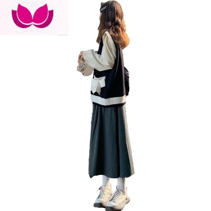 七斓女装温柔茶系穿搭早春装搭配一整套法式连衣裙子茶里茶气套装高清大图