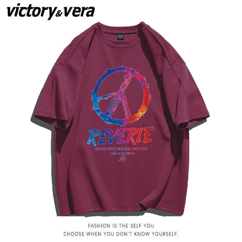 VICTORYVERA宽松短袖T恤女2022夏季新款韩版百搭字母印花情侣上衣
