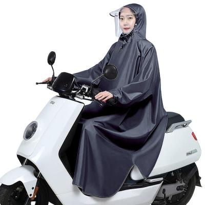 带袖雨衣电动车摩托车雨披单人男女士成人加大加厚双帽檐骑行雨具 有袖-(单人加大加厚带护脸)-藏青色