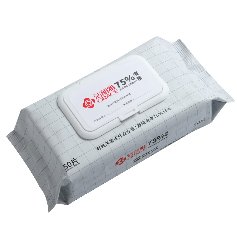 洁丽雅(Grace)75%酒精湿巾片抑菌一次性免洗手湿巾家用办公开学便携装3包高清大图