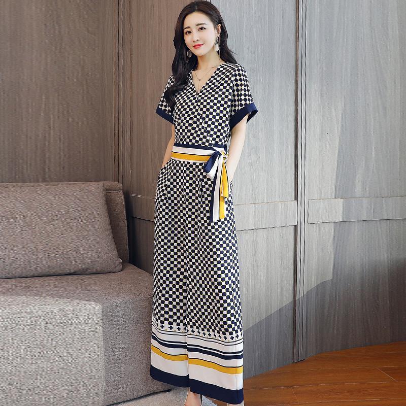 显瘦女士夏天新品圆点阔腿裤两件套韩版显瘦高腰洋气时髦套装女