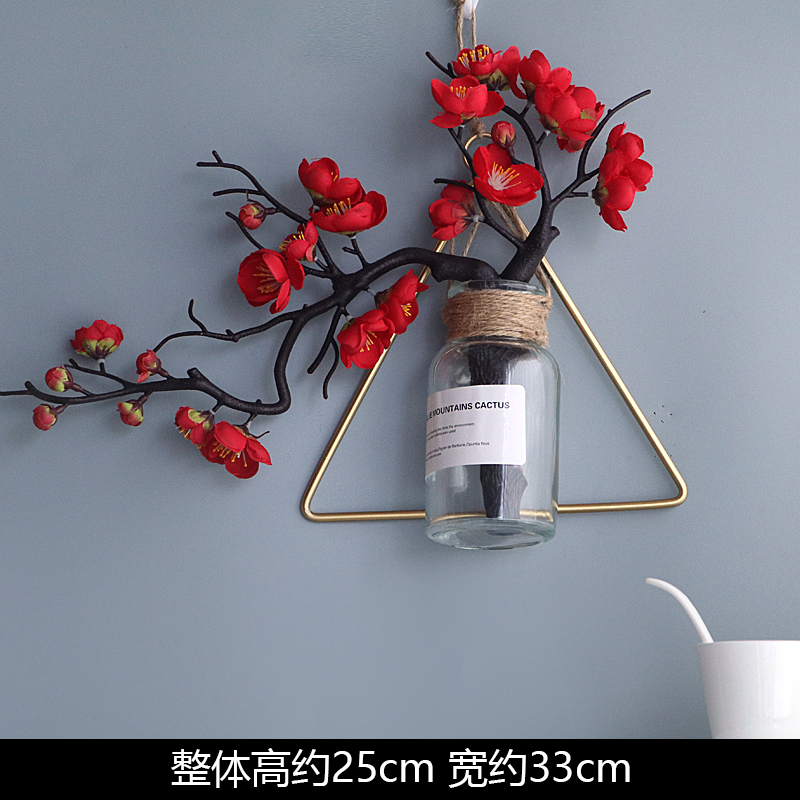 新中式电视背景墙面装饰小挂件客厅沙发墙面创意梅花挂饰玄关壁饰 三维工匠 酒红色三角壁饰高清大图