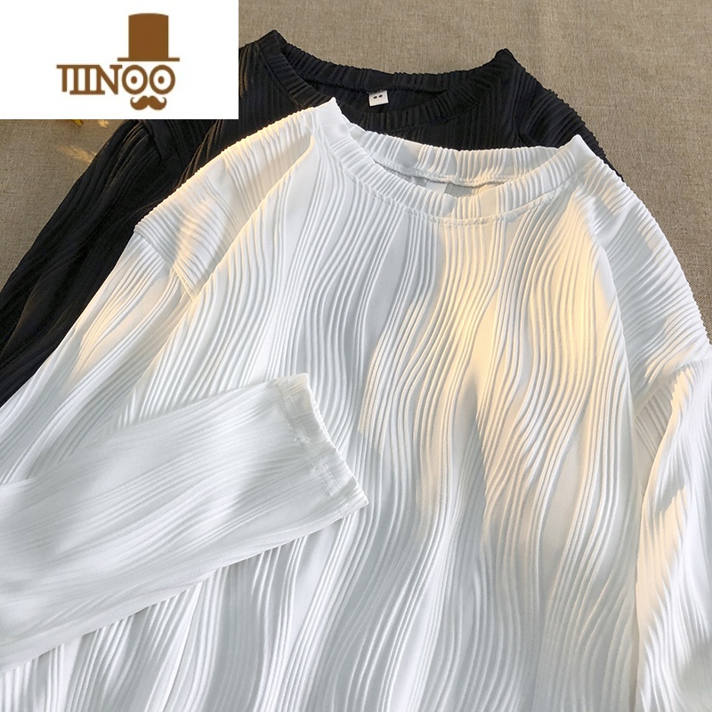 YANXU感冰丝长袖T恤男装潮牌百搭纯色薄款外穿圆领套头体恤穿外领高清大图